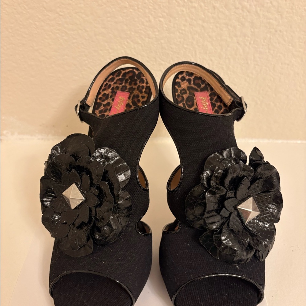 Betsey Johnson Black Heels with Floral Detail